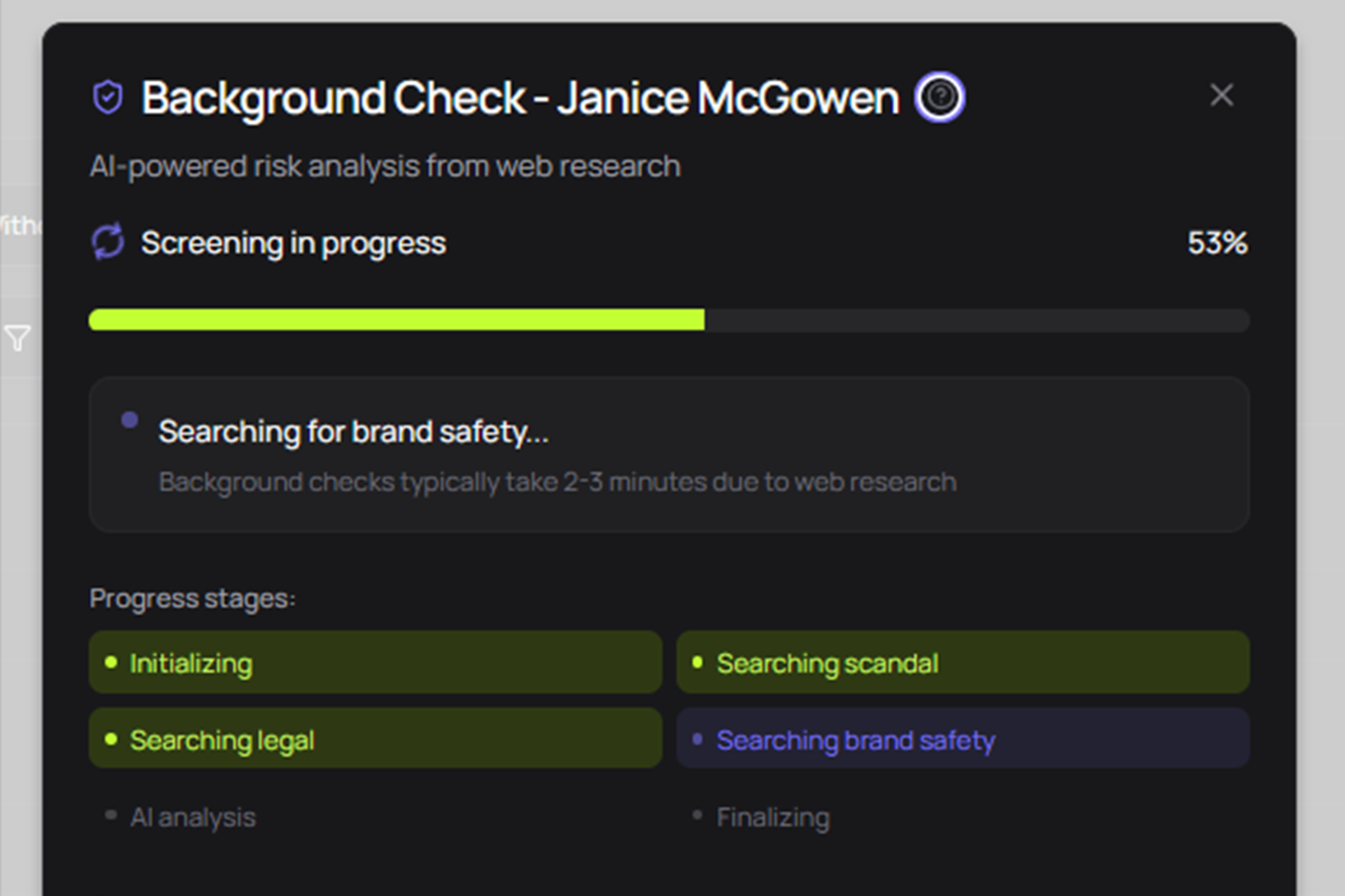 Safety Check AI scanning creator profiles for brand safety risks